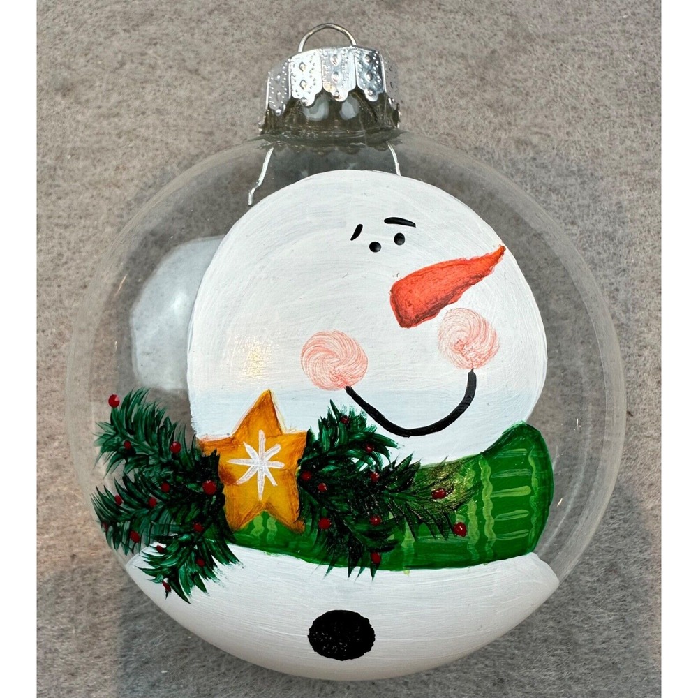 Beautifully Handpainted 3" Round Glass Snowman Christmas Ornament